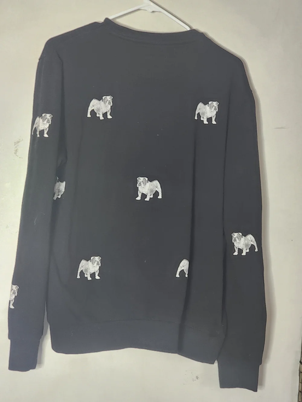 Forever 21 Black Crewneck Sweater with White Bulldog Embroidery